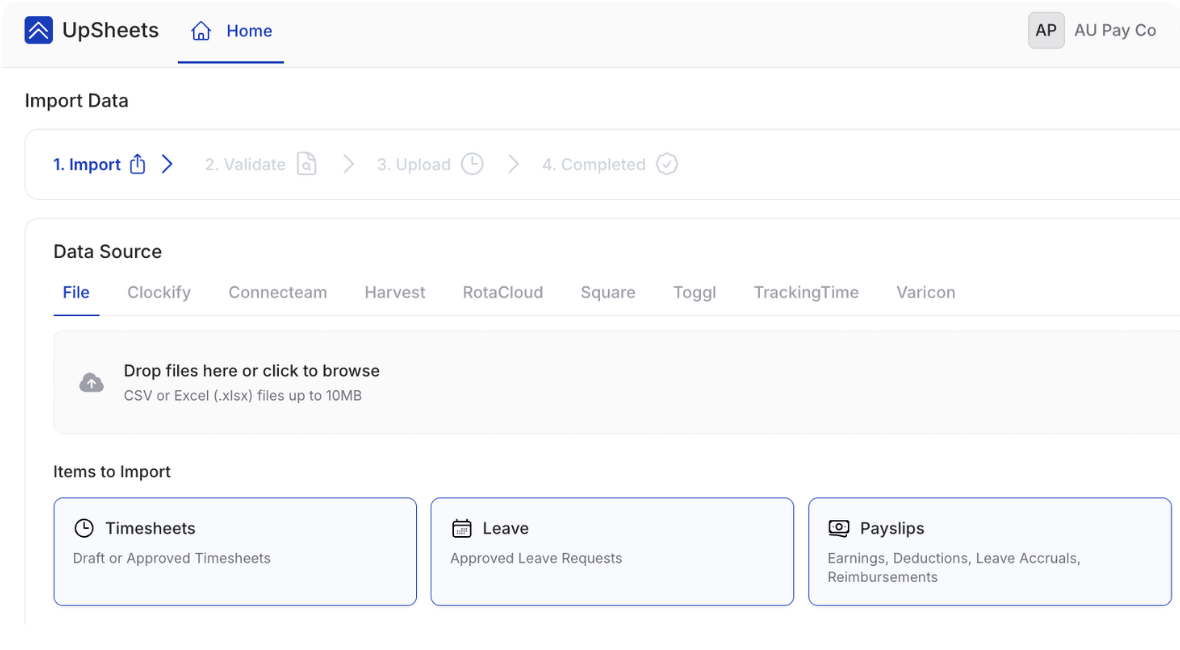 UpSheets - Upload payroll and projects data to Xero