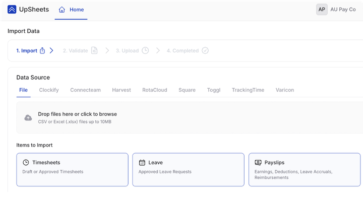 UpSheets | Upload Payroll and Projects Data to Xero
